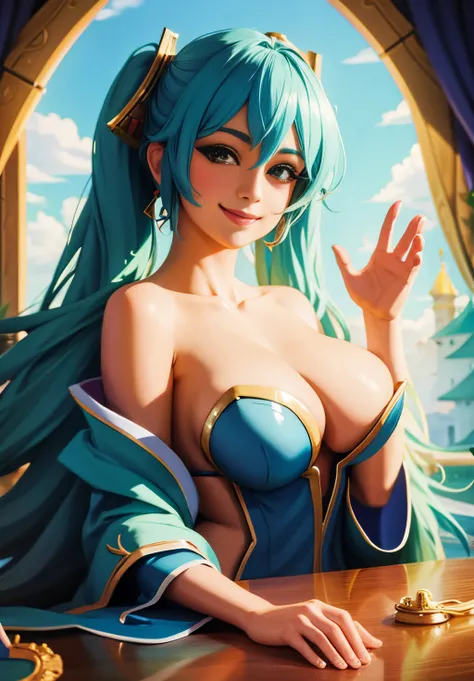 sona, smirk, seductive smile, portrait,, (magical, magnificent, masterpiece:1.3)