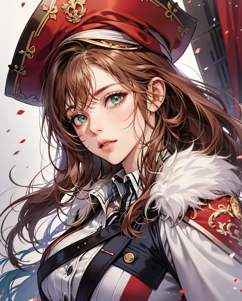 Female pirate auburn hair, green eyes, red pirate hat white blouse --auto --s2