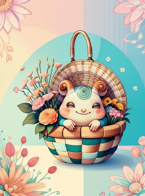 (cute snail smiling in a beautiful basket with flowers) Munchkin ,Geometric multidimensional wall portrait, livro de arte, Tchibi,
Yang08k, Beautiful, Colouring,
Obras, of the highest quality, best quality, Arte Oficial, Beautiful and Aesthetic,