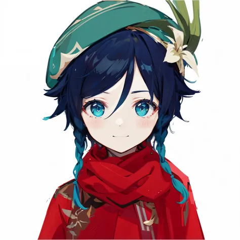 venti (genshin impact), venti in chinese clothes, red scarf, chinese clothes, smile