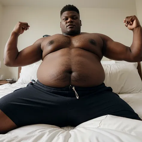 2+ Extremely Fat & overweight 950+ pound Zion Williamson with his belly hanging out of his clothes and visible, his clothes ripped apart because his belly was too big, in bed.