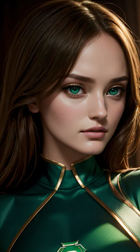 Leighton Meester, wearing Green Lantern costume sexy clothes. professionally retouched, soft lighting, realistic, smooth face, perfect eyes, sharp focus on eyes, 8 k, high definition, insanely detailed, intricate, elegant. in a natural background.