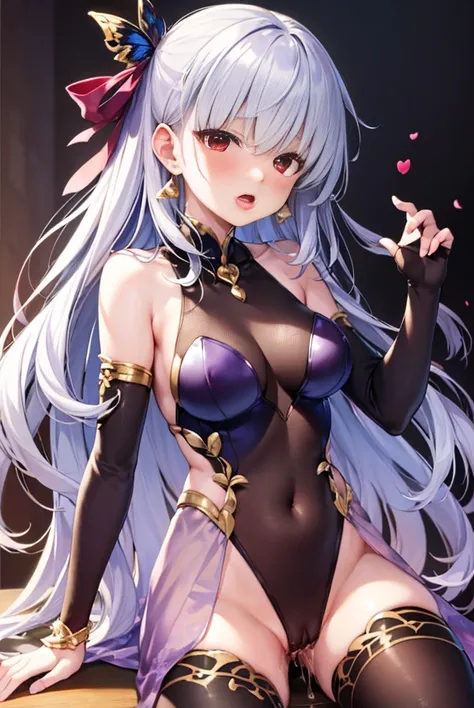 fgokama, kama, hair ribbon, (red eyes:1.5), red ribbon, ribbon, long hair, white hair,
BREAK armlet, bare shoulders, bikini armor, bracelet, collar, detached sleeves, dress, earrings, floral print, jewelry, metal collar, miniskirt, pelvic curtain, purple d...