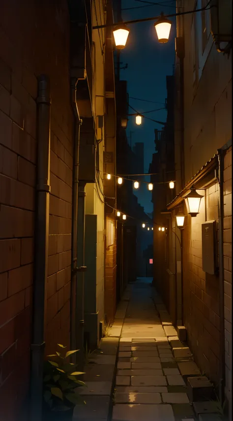 an alley of a city at night,night