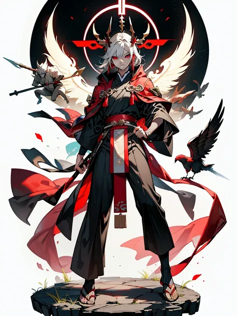 （mtu），National style，Ancient Chinese Hanfu，Ancient immortalasterpiece, Best quality), A terrible one , full body, Male, Handsome features, White sclera, Red pupil, massacre, Red cloak, Full body cover, Full body cape, Aesthetic atmosphere, Goddess, Holy , ...