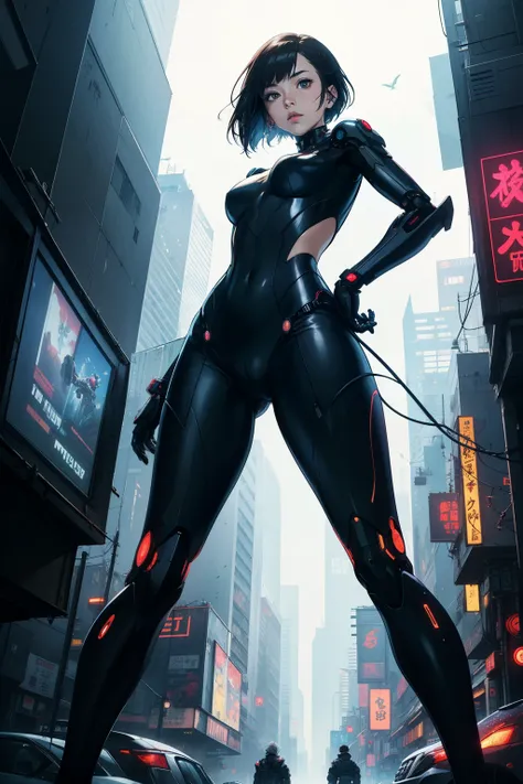 anime girl in dynamic pose, cybernetic arms, dramatic lighting, lingersuit standing next to a camera, inspired by Masamune Shirow, anime mecha aesthetic, by Masamune Shirow, ghost in the shell art style, cyberpunk anime girl mech, ghost in the shell style,...