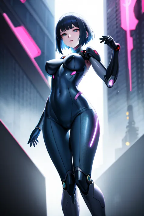 anime girl in dynamic pose, cybernetic arms, dramatic lighting, lingersuit standing next to a camera, inspired by Masamune Shirow, anime mecha aesthetic, by Masamune Shirow, ghost in the shell art style, cyberpunk anime girl mech, ghost in the shell style,...