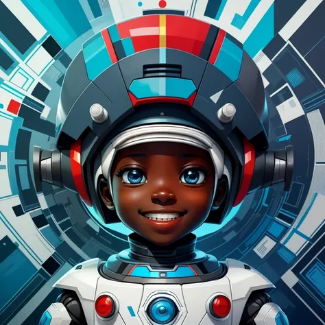 (cute robot black boy smiling) stylized identical to 1940 |)), acolchoamento ,multidimensional geometric wall PORTRAIT, arte, Chibi,
Yang016K, lindo,(( cor vermelha predominante, azul e branco))
Primary works, qualidade superior, melhor qualidade, Arte Ofi...