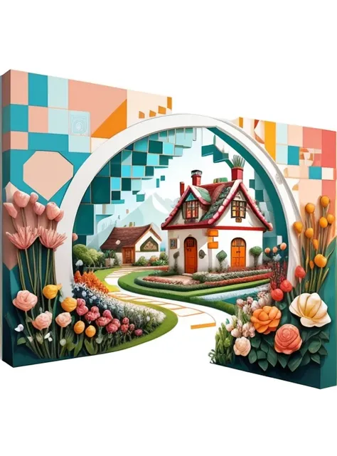 (cute carrot house with flowers) stylized identical to 1940 |)), acolchoamento ,multidimensional geometric wall PORTRAIT, arte, Chibi,
Yang016K, lindo,(( cor vermelha predominante, rosa e branco))
Primary works, qualidade superior, melhor qualidade, Arte O...