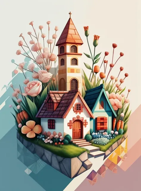 (cute carrot house with flowers) stylized identical to 1940 |)), acolchoamento ,multidimensional geometric wall PORTRAIT, arte, Chibi,
Yang016K, lindo,(( cor vermelha predominante, rosa e branco))
Primary works, qualidade superior, melhor qualidade, Arte O...