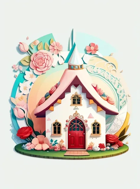 (cute cupcake house with flowers) stylized identical to 1940 |)), acolchoamento ,multidimensional geometric wall PORTRAIT, arte, Chibi,
Yang016K, lindo,(( cor vermelha predominante, rosa e branco))
Primary works, qualidade superior, melhor qualidade, Arte ...