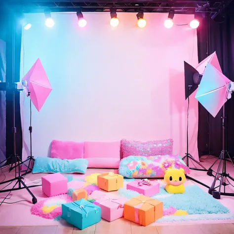 Background with,、A studio full of cute accessories、Kawaii Tech, kawaii, Cute, Pastel colors, Best Quality、kirakira、No person、wall-paper