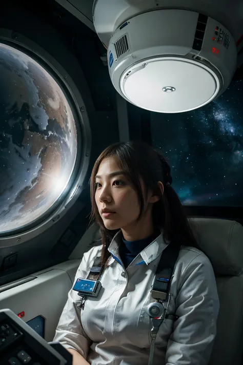 spaceships, Nurse, japanaese girl, Galaxy, zero gravity