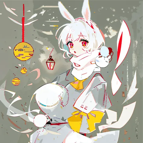 a white rabbit with a red nose and a scarf, white rabbit, rabbit_bunny, rabbit, the white rabbit, rabbt_character, electrixbunny, cute anthropomorphic bunny, anthropomorphic rabbit, bunnypunk,  bunny, rabbit robot, half bunny, a rabbit full of hope, by Mak...