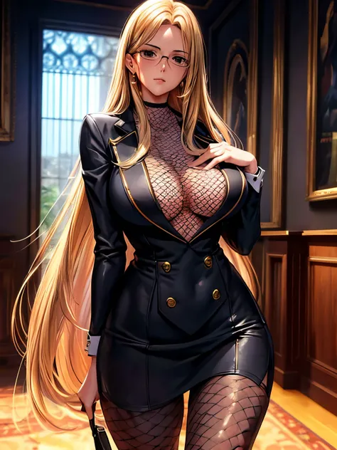 (Best quality at best,8K,A high resolution,tmasterpiece:1.2),Digital artwork,A woman，35 years old，mature looking，tall nose bridge，Frenchman，golden long hair，straight hair，With a gentle expression, Depicted from head to toe，big breasts，no bang，detailed face...