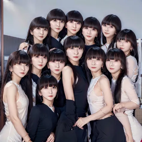 Raw photo、(((multiple girls))),((((6+girls)))),((((10girls))))、((((10 girls))))、Women only、The same face、matching school uniform、6 years old、Long black hair、10 cute girls going to school、a smile、Commuting to school、elementary student、((School route))、selfe...