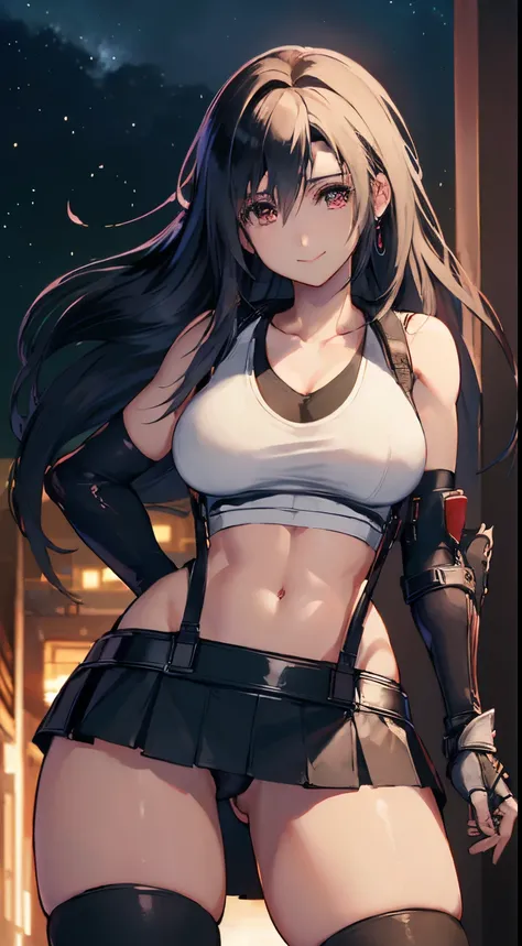 (8K, Best Quality, Masterpiece: 1.2), (Realistic, Photorealistic: 1.37), super detaill, one girls, Cute, 独奏, (Tifa Lockhart: 1.3), (16yo), (Beautiful eyes), (Smile: 1.2), Neon, urban landscape, Depth of field, Dark strong shadows, sharp-focus, Car, Depth o...