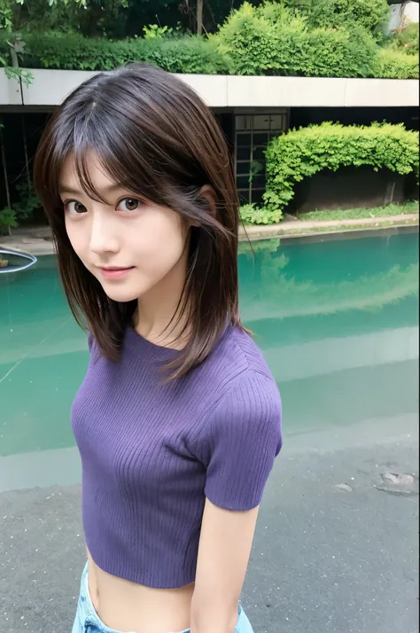 (High reality photograph, high resolusion, detailed face, detailed eyes, various angle) Japanese lady, 40 years old, cute face, skinny figure, very skinny waist, various hair style, tight knit with emphasizing her body line, standing in a various place, fu...