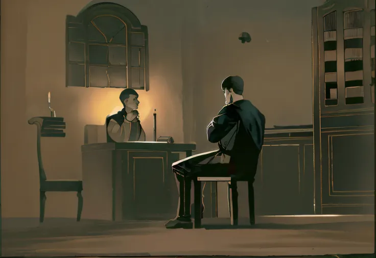 candles and oil lamp on the desk