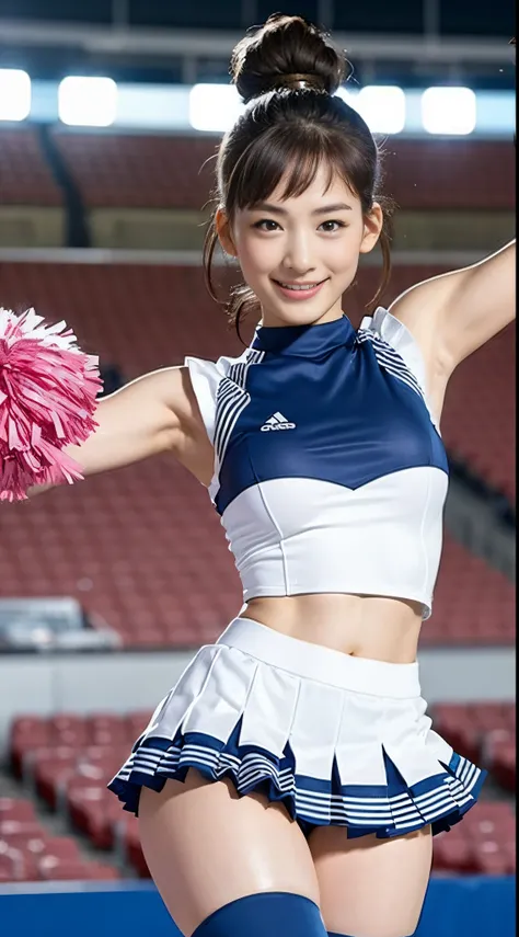 Asian cheerleaders posing dynamically with pom-poms in stadium, Bon Hair, close-up,  Photo,  , Colossal tits, Raw photo, Best Quality, High resolution, (masutepiece), (Photorealistic:1.4), Professional Photography, Sharp Focus, nffsw, 8K resolution, intric...