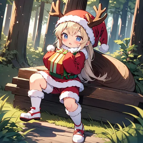 Baby reindeer lost in the forest、santa claus、Get a gift