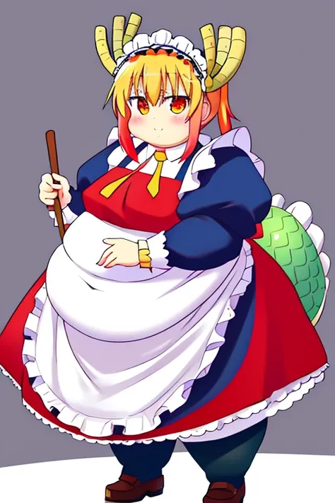 Masterpiece, best quality, obese tohru  (maidragon ), dress maid, dragon tail