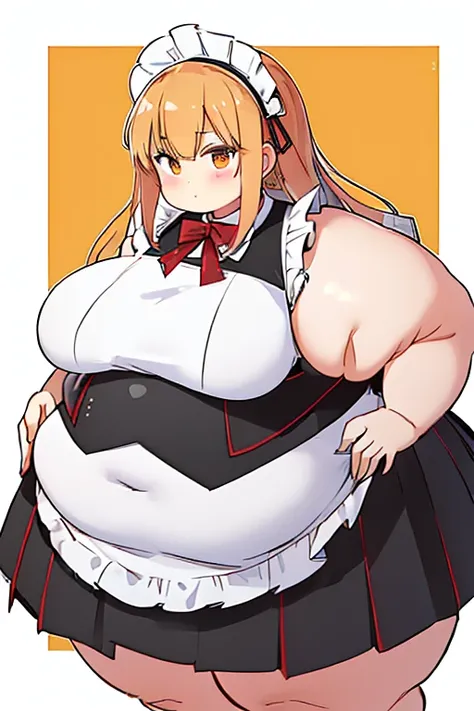 masterpiece, best quality, obese body, fat arms, fat belly, thick thighs, fat big butt, tohru (maidragon), dress maid, dragons tail