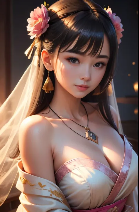 Superb quality, masutepiece, High resolution, 1girl in, blush, (Seductive smile: 0.8), star eyes, Chinese Hanfu, Hair Accessories, Necklace, Jewelry, Beauty, SUI_Body, Tindall Effect, Realism, shadow room, Light Edge, Two-tone lighting, (High Detail Skin: ...