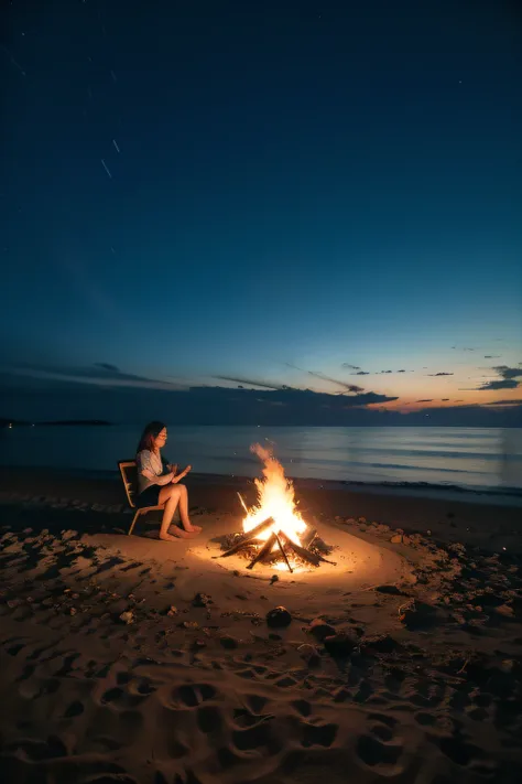 natta，sea surface，sandbeach，lonely campfire