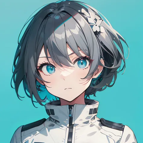 (masutepiece:1.2, best quality),  [girl, manteau, expressioness, turquoise eyes, front facing, jet-black hair,half short cut hai...