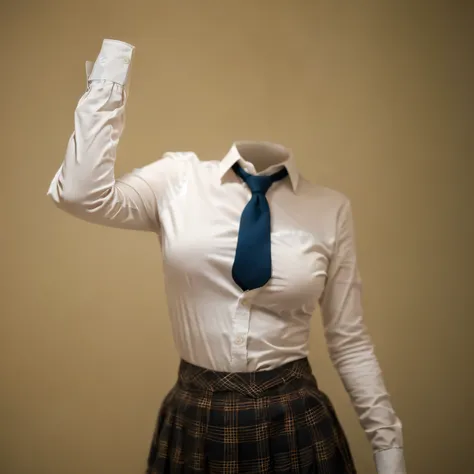 chubby, fat, white shirt, blue stripe tie, school tie, school uniform, plaid skirt, (from below), (two girls are good friends), cute pose, (invisible, no humans, headless, faceless:1.5), cute big breasts, close-up shot of breasts, (8k, RAW photo, best qual...