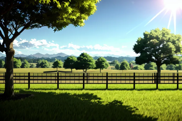 anime scene of a tree and fence in a grassy field, anime scenery, beautiful anime scenery, beautiful anime scene, anime background art, anime countryside landscape, anime background key visual, anime scene, attack on titan scenery, anime beautiful peace sc...