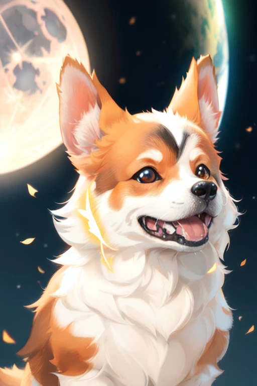 Welsh Corgi, glowing effect, moon, dynamic, centered, sharp focus, beautiful detailed, face very realistic, Game Art, hyper detailed, raytrace, Trend on artstation,