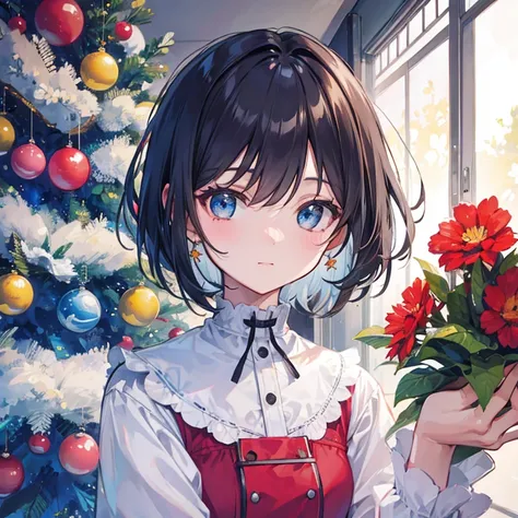 christmas profile pic, girl, short hair, happy, expressions, masterpiece