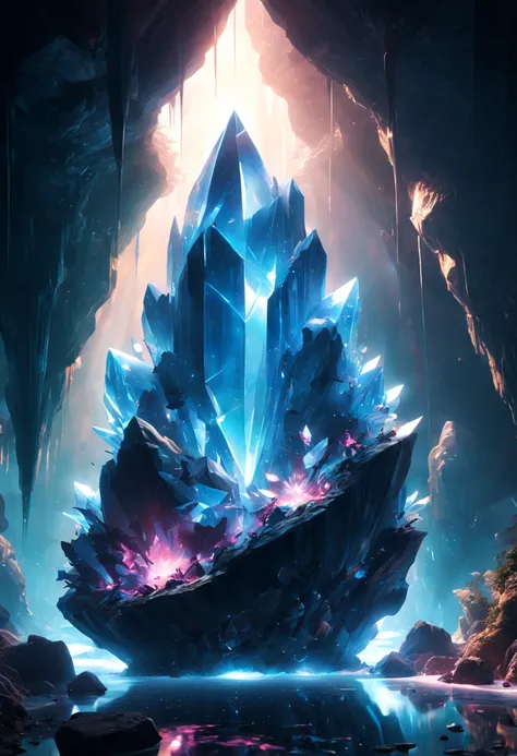 (by Ross Tran:1.2), Crystal Caves, crystal rock, crystal reflection, Rays, illumination, glowing particleest composition), ultra-wide-angle, octane render, enhance, intricate, (best quality, masterpiece, Representative work, official art, Professional, uni...