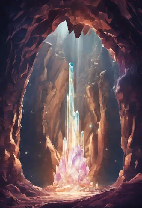 ((cave with crystal))、((crystal pillar))、(((There are crystals all over the cave.))、((In a dark cave))、best composition、masutepiece