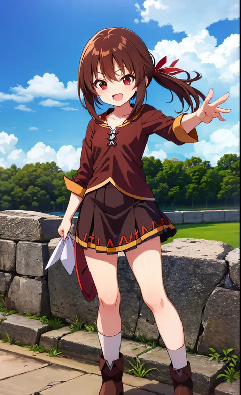 Megumin,
master part, best quality, high resolution, estilo anime, 
Standing, marinheiro, red eyes, cabelos castanhos e curtos