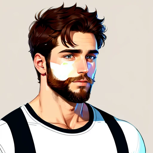 A fit man with short brown hair and brown eyes and a really short beard, portrait, minimal line art