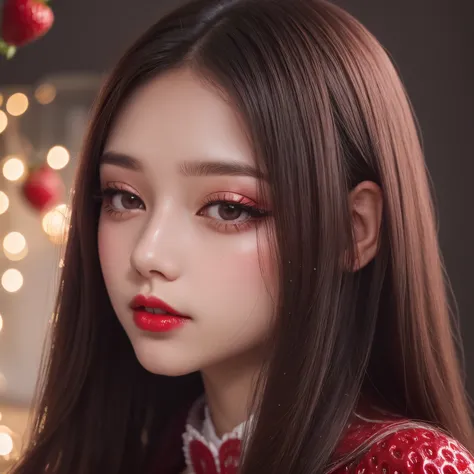 Strawberry,girls,red lip,red,long hair,creamy,soft,smooth,glitter,light,strawberry makeup,sparkling