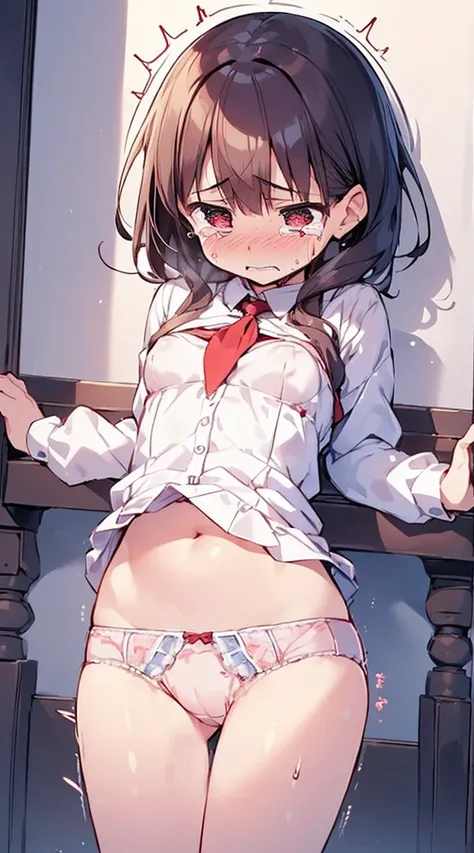 masutepiece, Best Quality,Illustration, Wallpaper, Ultra Detail, Little Face Lori、(((molesting)))、((fear:1.3))、(Teary-eyed:1.5)、(((Cute underwear)))、ample breasts、Cherry-colored nipples