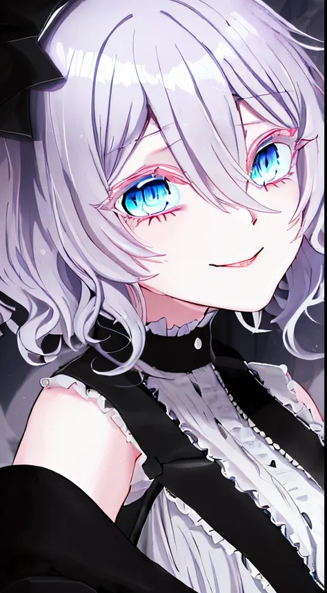 a girl silver hair, silver eyelashes, light blue eyes in a goth black dress, anime girl wearing a goth black dress, 11 - year - ...