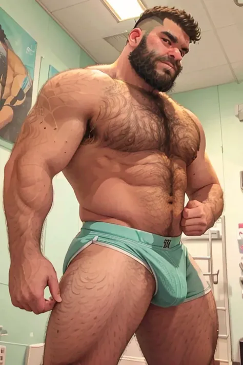 Hot trainer, gym, big ass, hairy ass, training, gym wear, shorts, muscular, beefy, hairy arms, hairy legs, beard, cute, full body, back view, well built, intricate details