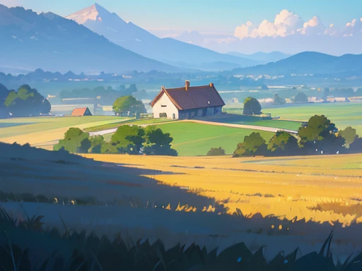 Painting of a house in the middle of a field, Anime countryside landscape, Anime background art, Anime landscape concept art, Anime landscapes, anime landscape wallpapers, beautiful anime scenery, Anime landscapes, Village background, studio glibly makoto ...