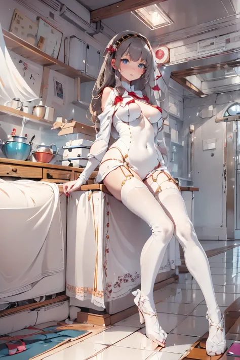 parfect anatomy、1girl in,femele, Womens value, Right now,focus, itting open legs, legs up,portlate、Natural look、white  clothes、top-quality、ultra-detailliert、masuter piece、８ｋ、Anime style