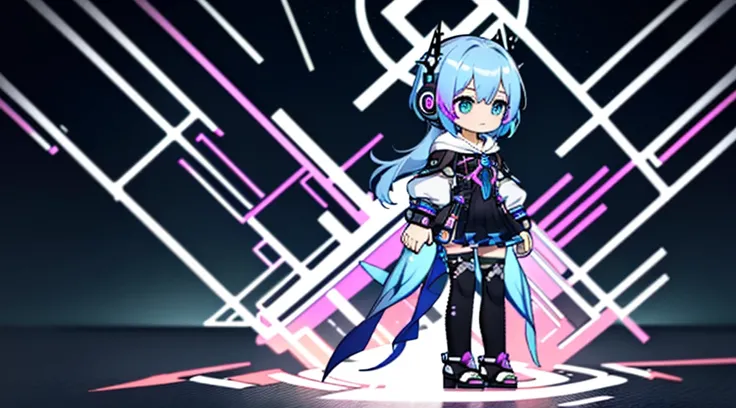 Masterpiece designs by the worlds top AI artists, top-quality, 8K, High image quality, (Paint splashes)，Colorful ，Glow Color，(full body Esbian)，（clear plastic hoodie、Super Cure Ju Round Eyes、Q version girl Rem：1.4)、Look at the camera、 Rainbow illustration,...