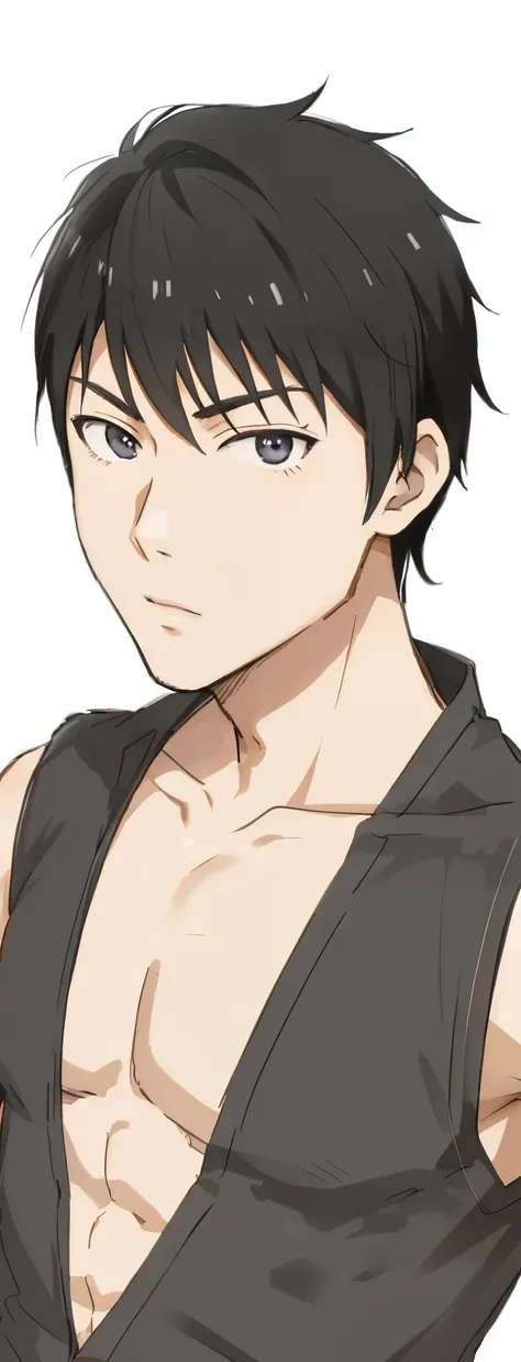 anime guy with black hair and no shirt posing for a picture, anime handsome man,