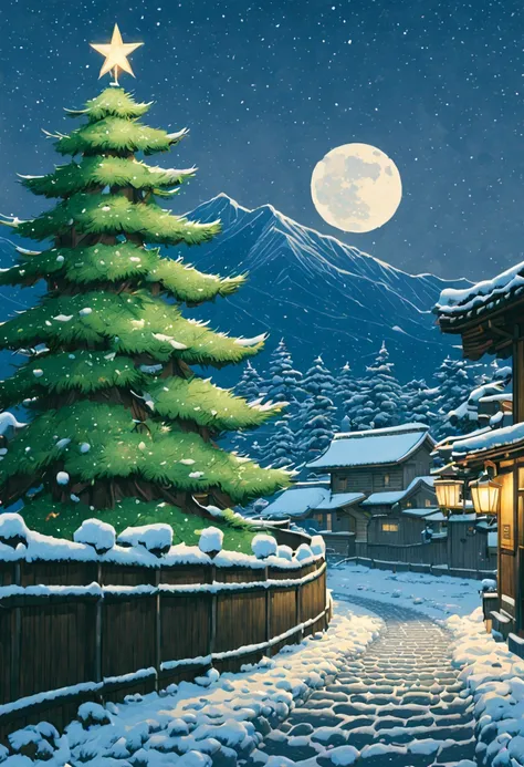 (by Kawase Hasui:1.2), christmas, intricate, (best quality, masterpiece, Representative work, official art, Professional, unity 8k wallpaper:1.3)