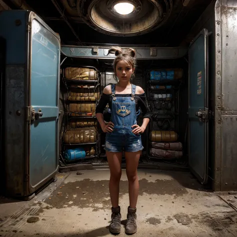 there are (three 12 year old girls) next to a vending machine with heavy weapons and armor. nuka cola, sci-fi vending machine, sci - fi vending machine, highly detailed fallout 3, high quality screenshot, in the fallout wasteland, video game screenshot, fa...