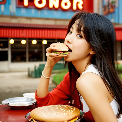 eating hamburger