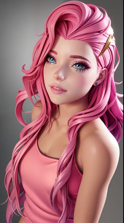 xyzseraphine, 1girl, 3d render, pink hair, trendy clothing, headshot